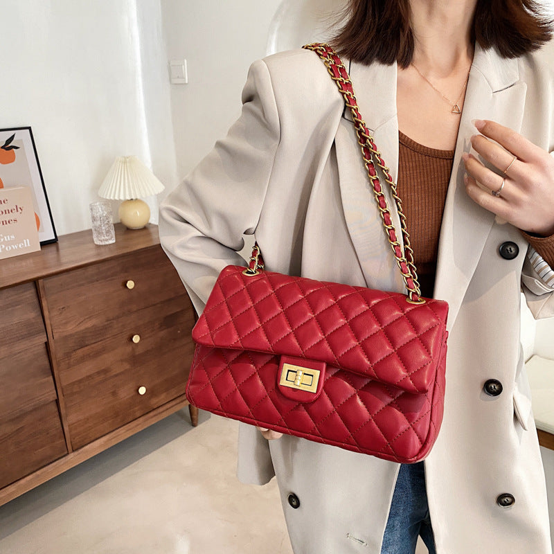 New Luxury Diamond Lattice Shoulder Women Bag Elegant Black