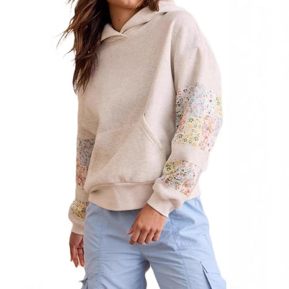 Womens Gray Patterned Pullover Hoodie Top