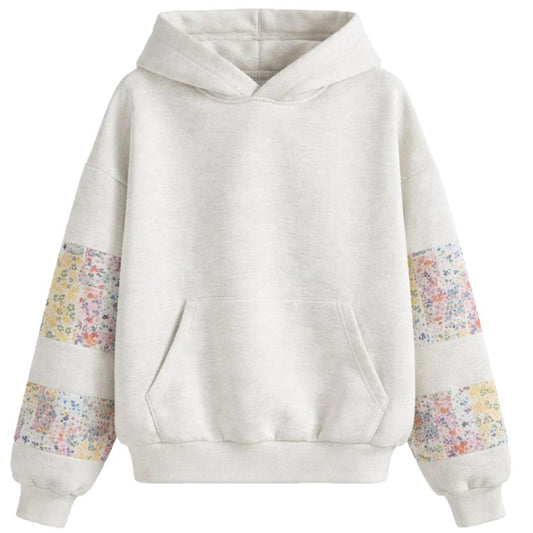 Womens Gray Patterned Pullover Hoodie Top